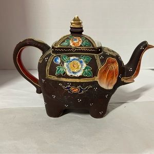 Vintage Japan Satsuma Hand Painted Porcelain Elephant Teapot